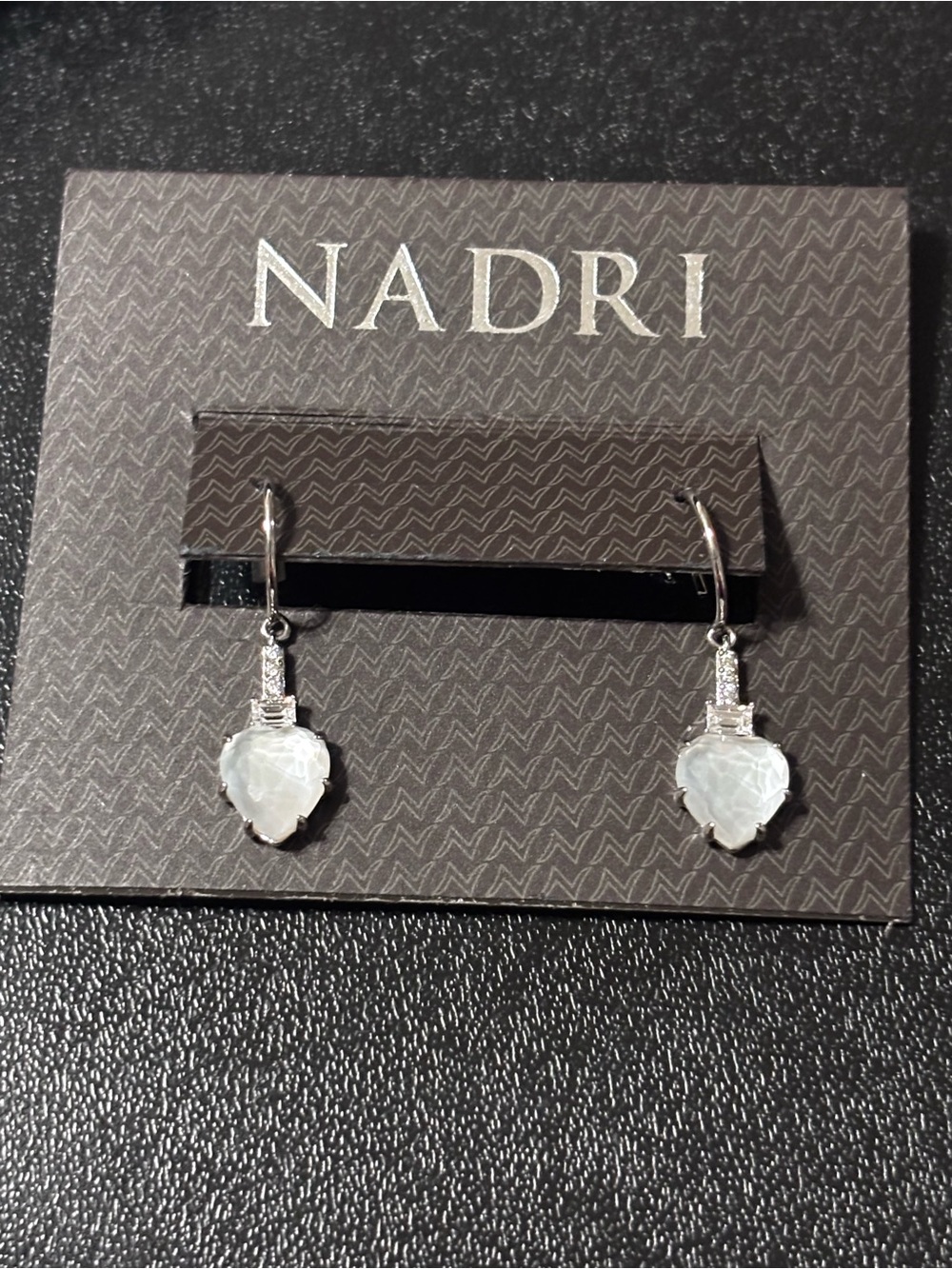 Nadri Silver Heart‎ Drop Earrings with White Opalescent Stones